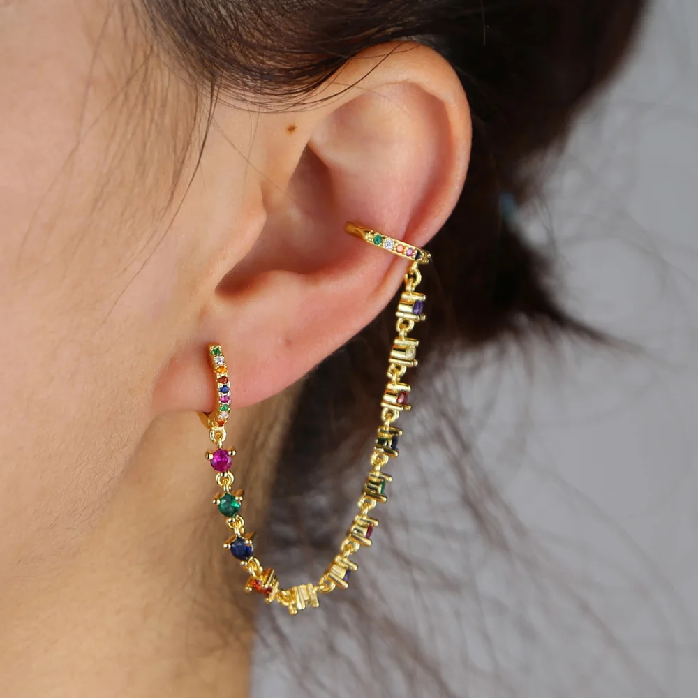 2021 Women Luxury Decliate White Green Colorful Rainbow Bling Cz Paved Long Tassel Link Chain Earrings Girls Fashion Jewelry | Украшения и
