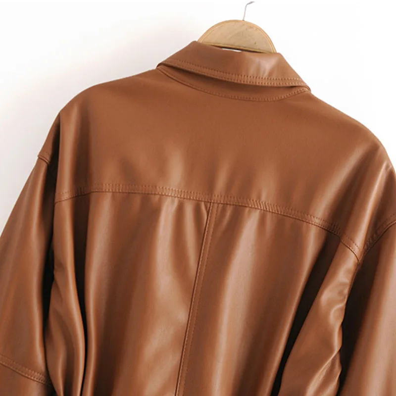 Lapel Vintage Long Sleeve Women's Jacket Coat Casual with Belt Faux Leather Loose Solid Color Pocket Tops Female
Lapel Vintage Long Sleeve Women's Jacket Coat Casual with Belt Faux Leather Loose Solid Color Pocket Tops Female