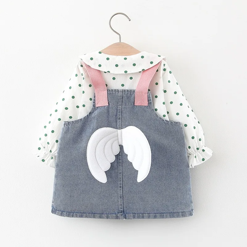 Autumn Baby Doll Collar Polka Dot Shirt + Wings Denim Dress 2pcs suit Children's Fashion Princess sets kids Children's Clothing
Autumn Baby Doll Collar Polka Dot Shirt + Wings Denim Dress 2pcs suit Children's Fashion Princess sets kids Children's Clothing