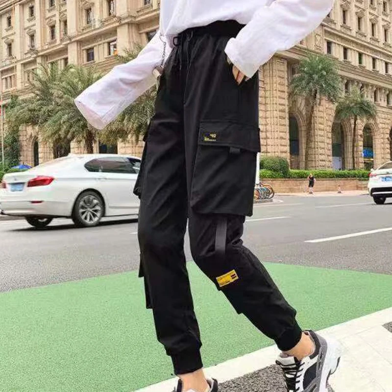 Женские свободные брюки-карго с эластичной резинкой на талии модель 2020 | Женская