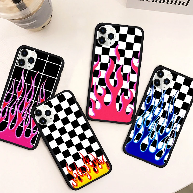 GYKZ клетчатый чехол для телефона с изображением пламени iPhone 11 Pro MAX X XR XS 6 6S 7 8 Plus