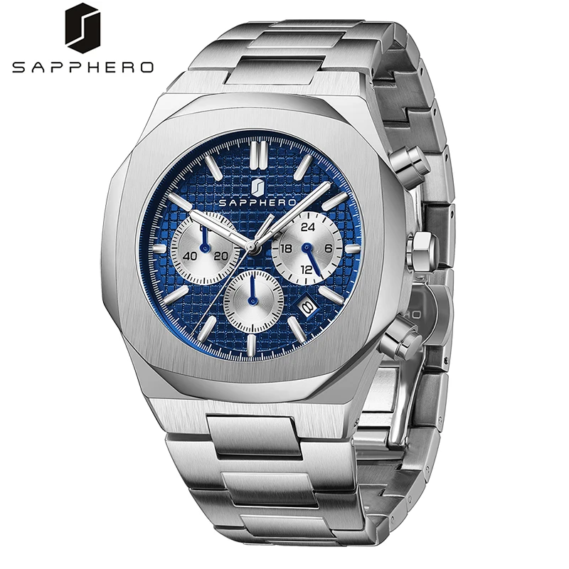 Мужские часы SAPPHERO с чехлом из нержавеющей стали кварцевый механизм