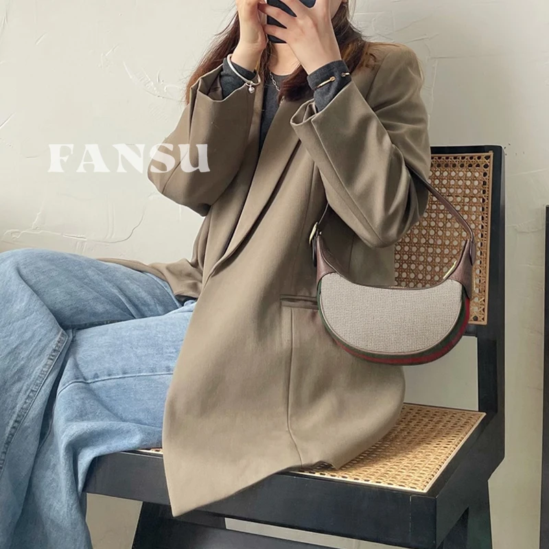 

FANSU For Woman Mini Under Arm Fashion Canvas With Genuine Leather Crescent Vintage Handbag Shoulder Bag Banquet