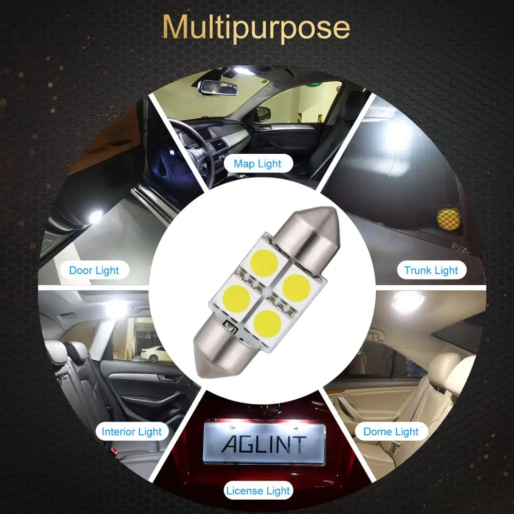 AGLINT 10PCS LED Festoon C5W 31mm LED 5050 Chips 4 SMD Interior Lighting Universal for Doom Reading Map Door Bulb White 12V DC
AGLINT 10PCS LED Festoon C5W 31mm LED 5050 Chips 4 SMD Interior Lighting Universal for Doom Reading Map Door Bulb White 12V DC