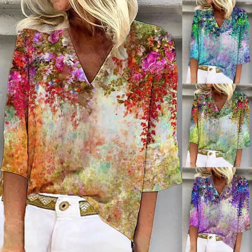 M-4XL Loose Women T-Shirt Three Quarter Sleeve Floral Print V Neck Blouse Women Accessory for Office Daily Wear
M-4XL Loose Women T-Shirt Three Quarter Sleeve Floral Print V Neck Blouse Women Accessory for Office Daily Wear