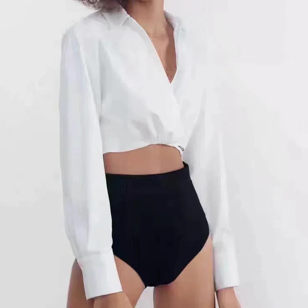 ZA 2021 spring Women fashion White Blouses Mujer long Sleeve Tie-string sexy Navel exposed top Lady lapel Crop short shirt Femme
ZA 2021 spring Women fashion White Blouses Mujer long Sleeve Tie-string sexy Navel exposed top Lady lapel Crop short shirt Femme