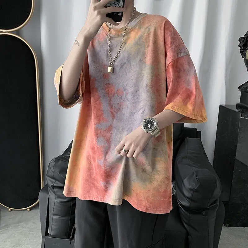 Summer Tie-dye T-shirt Men Korean Fashion Loose Casual T-shirt Men Harajuku Streetwear Hip-hop Short-sleeved T-shirt Men 
Summer Tie-dye T-shirt Men Korean Fashion Loose Casual T-shirt Men Harajuku Streetwear Hip-hop Short-sleeved T-shirt Men