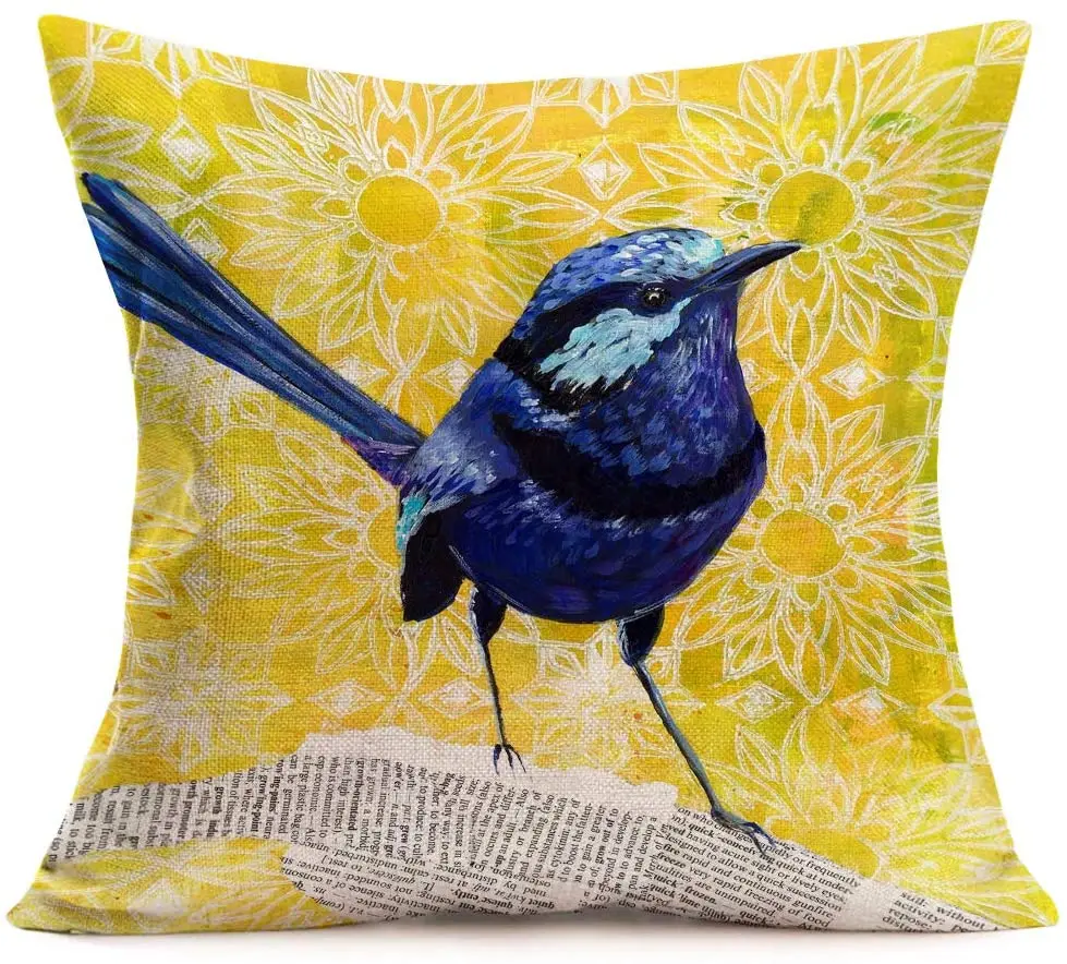 Oil painting blue robin bird pillowcase yellow background cute animal decoration cushion cover blue robin bird 
Oil painting blue robin bird pillowcase yellow background cute animal decoration cushion cover blue robin bird