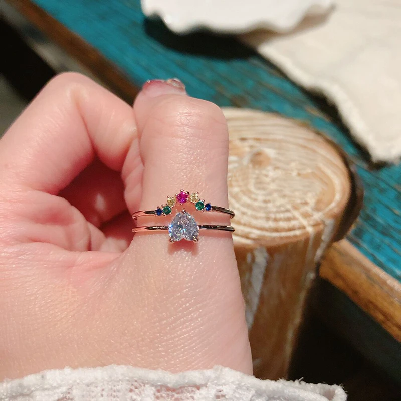 SUMU Fashion Korean Delicate Zircon Heart Moon Adjustable Rings For Women Micro Pave Colorful Crystal Finger Ring Jewelry
SUMU Fashion Korean Delicate Zircon Heart Moon Adjustable Rings For Women Micro Pave Colorful Crystal Finger Ring Jewelry