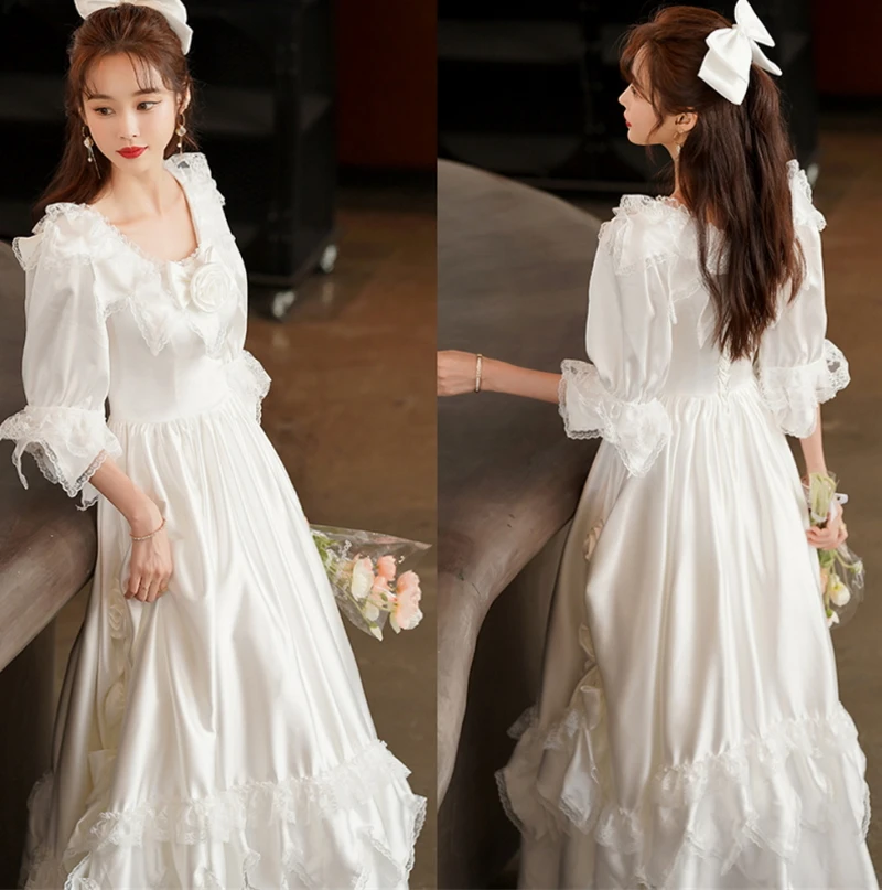 3190# Vintage Wedding Dresses Roun Neck Satin Ankle Length Lace Half Sleeve Bridal Dress Arabic Wedding Gowns vestido novia
3190# Vintage Wedding Dresses Roun Neck Satin Ankle Length Lace Half Sleeve Bridal Dress Arabic Wedding Gowns vestido novia