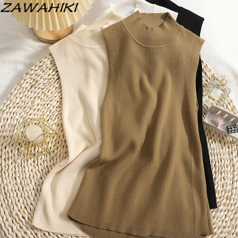 ZAWAHIKI Knit Pullover Sleeveless O Neck Solid Long Sweater Tops Casual Oversize 2021 All-match Spring Autumn Knitted Pullovers
ZAWAHIKI Knit Pullover Sleeveless O Neck Solid Long Sweater Tops Casual Oversize 2021 All-match Spring Autumn Knitted Pullovers