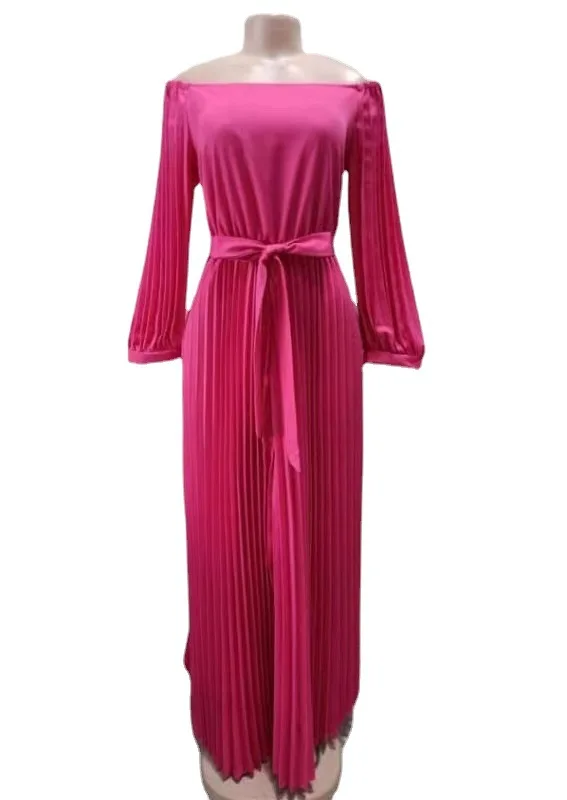 Women Off Shoulder Pleated Long Seevle Dresses with Waist Belt Party Celebrate Occasion Event Vestidos Female Plus Size Ladies
Women Off Shoulder Pleated Long Seevle Dresses with Waist Belt Party Celebrate Occasion Event Vestidos Female Plus Size Ladies