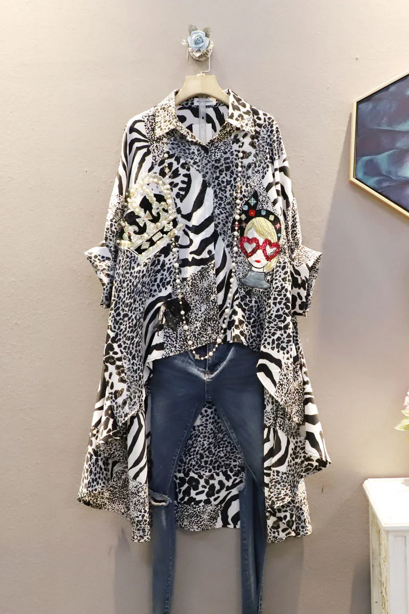 Front Short Back Long Women Leopard Printed Blouse 2021 Summer Women Crown Blouse With Sequin Z865
Front Short Back Long Women Leopard Printed Blouse 2021 Summer Women Crown Blouse With Sequin Z865