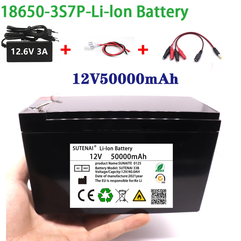 NEW 12V 50Ah 18650 lithium battery pack 3S7P built-in high current 40A Solar street lamp, xenon lamp, backup power supply, LED
NEW 12V 50Ah 18650 lithium battery pack 3S7P built-in high current 40A Solar street lamp, xenon lamp, backup power supply, LED