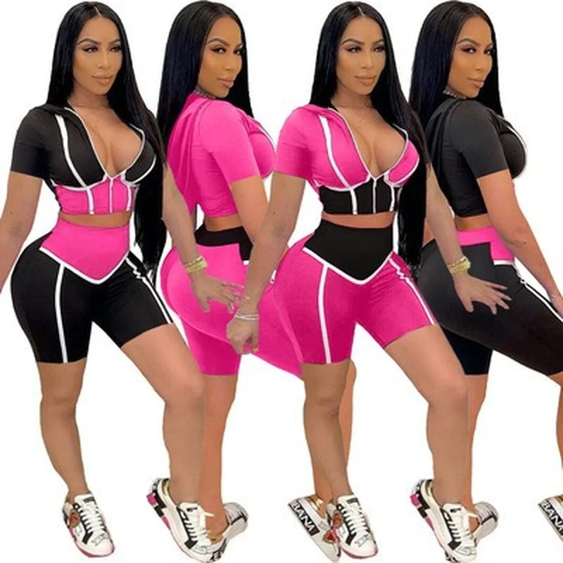 ICCLEK Deep V Neck Hooded Crop Top Short Set For Women Rose Black Patchwork Tracksuits Summer Fashion Sexy Skinny Women Set
ICCLEK Deep V Neck Hooded Crop Top Short Set For Women Rose Black Patchwork Tracksuits Summer Fashion Sexy Skinny Women Set