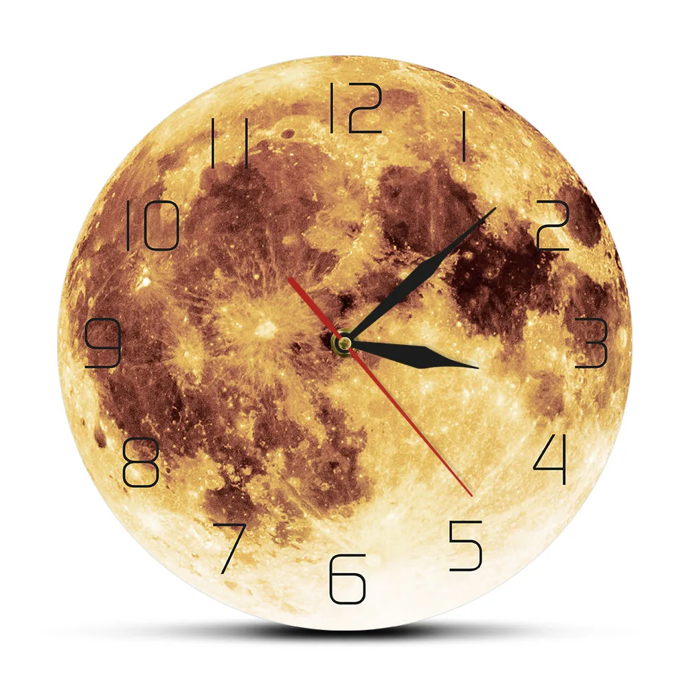 Желтые настенные часы с полным урожаем Луны космическим принтом тихие кварцевые