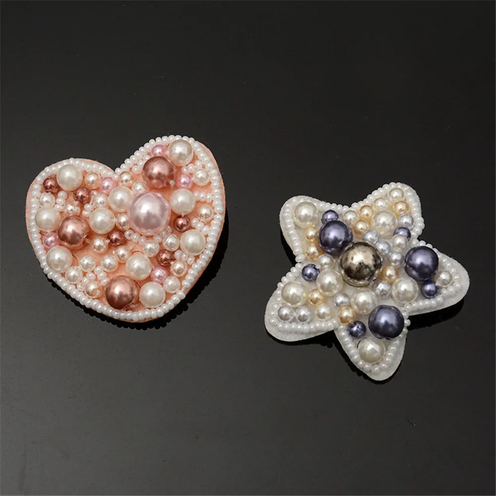 

AHYONNIEX Promotion 1PC Pink Heart Star Beads Patches Applique Sew On Cute Clothes Shoes Bags Decoration DIY Patch