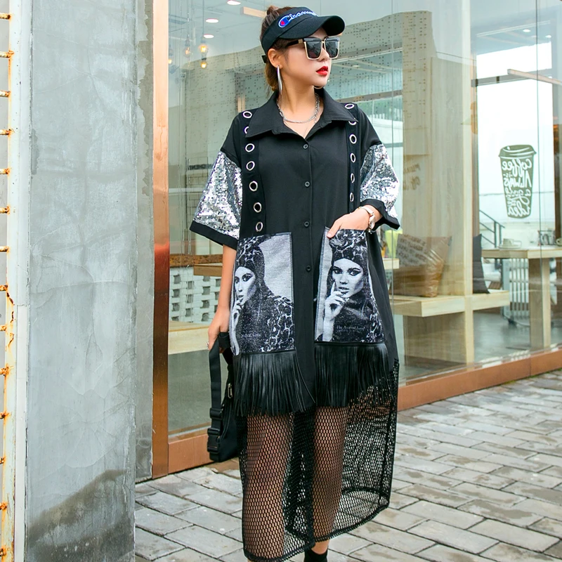 2022 Spring Autumn New Women Dress Loose Large Size Character Print Women Top Fashion Sequin Stitching Dress Black LL13
2022 Spring Autumn New Women Dress Loose Large Size Character Print Women Top Fashion Sequin Stitching Dress Black LL13