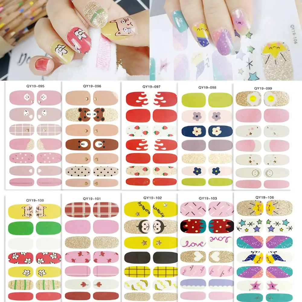 

1 лист для дизайна ногтей, полное покрытие, клейкая Полировочная пленка, водонепроницаемые милые красивые наклейки, наклейки для девочек, по...