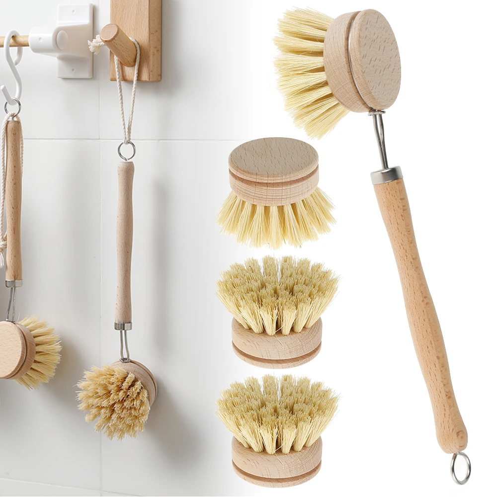 Kitchen Wooden Long Handle Natural Dish Scrub Brush Set with 4 Replacement Brush Heads for Pans Pots Bowl Kitchen Sink Cleaning
Kitchen Wooden Long Handle Natural Dish Scrub Brush Set with 4 Replacement Brush Heads for Pans Pots Bowl Kitchen Sink Cleaning