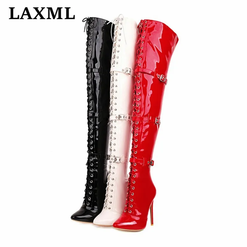 LAXML Brand Design Sexy Over-The-knee Boots Belt Buckle Lace-up Ladies Boots Super High Heel Side Zipper Pointed Toe Women Shoes
LAXML Brand Design Sexy Over-The-knee Boots Belt Buckle Lace-up Ladies Boots Super High Heel Side Zipper Pointed Toe Women Shoes