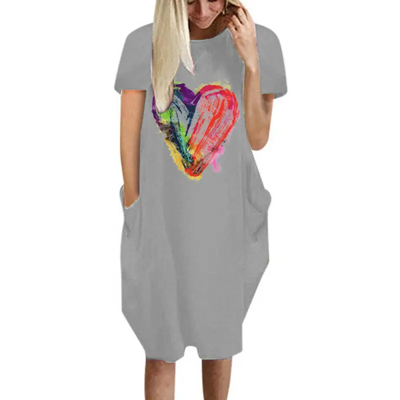 Women Ladies Crew Neck Long Sleeve Shirt Dress Heart Print Casual Loose Dresses 
Women Ladies Crew Neck Long Sleeve Shirt Dress Heart Print Casual Loose Dresses