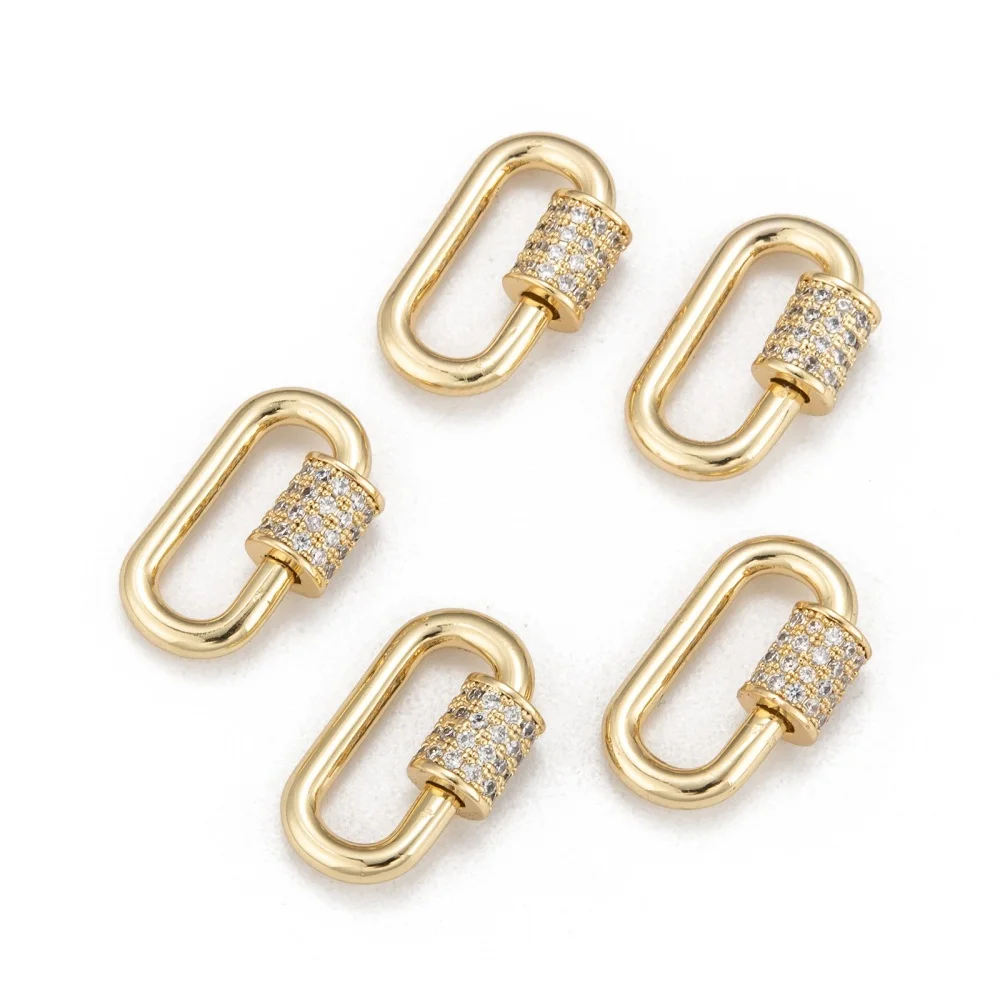 5 Pc Brass Micro Pave Cubic Zirconia Screw Carabiner Lock Charms, for Necklaces Making, Oval,Real 18K Gold Plated, 17.1x10.5x2mm
5 Pc Brass Micro Pave Cubic Zirconia Screw Carabiner Lock Charms, for Necklaces Making, Oval,Real 18K Gold Plated, 17.1x10.5x2mm