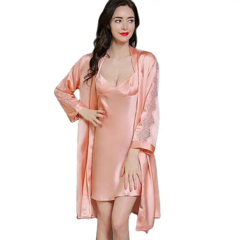 Fashionable Real Silk Sleepwear Female Summer Sexy Sling Nightdress Sleeping Robes Two-Piece Lace Woman's Robe Sets P9950
Fashionable Real Silk Sleepwear Female Summer Sexy Sling Nightdress Sleeping Robes Two-Piece Lace Woman's Robe Sets P9950
