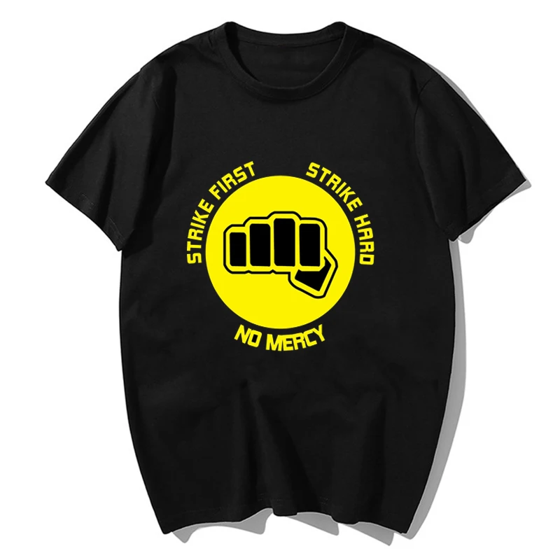 2020 Mens Cobra Kai season 3 Strike Hard Strike First No Mercy T-Shirt Graphic Tee Shirt Male Classic Tshirt Plus Size XS-3XL
2020 Mens Cobra Kai season 3 Strike Hard Strike First No Mercy T-Shirt Graphic Tee Shirt Male Classic Tshirt Plus Size XS-3XL