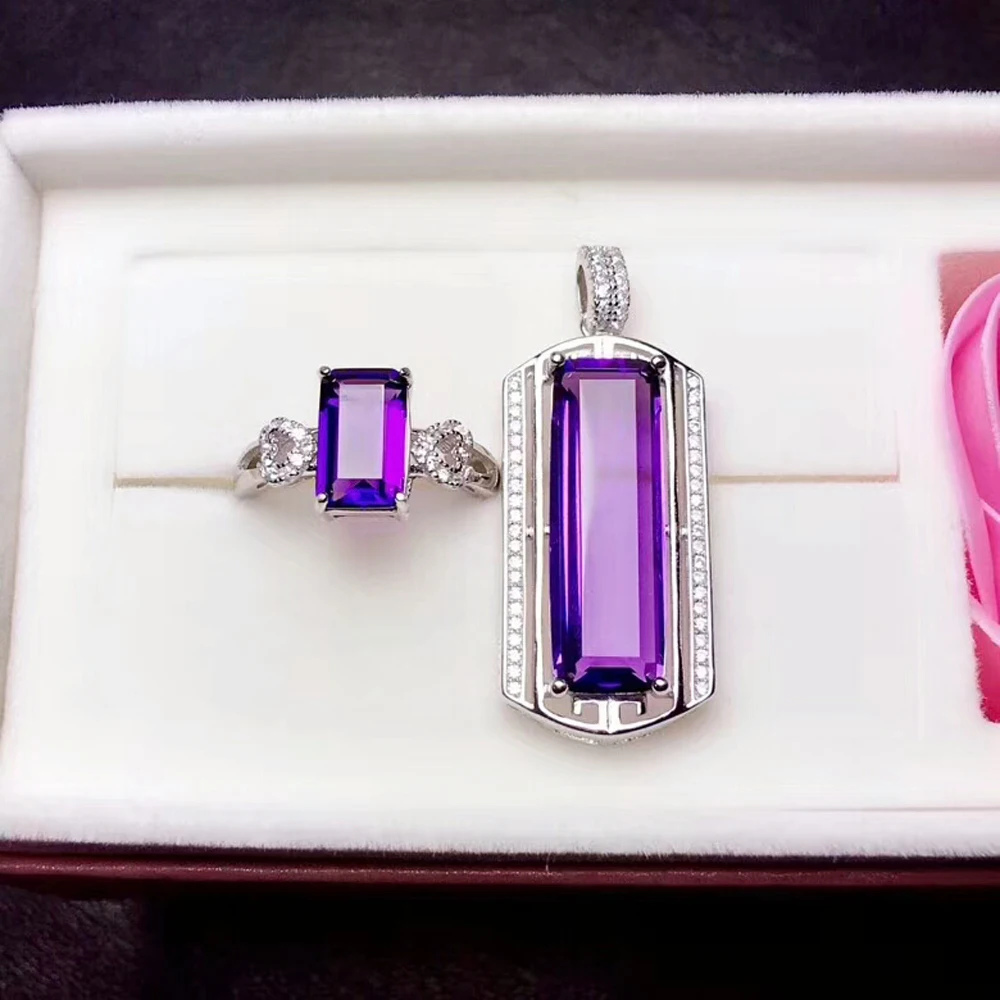 MeiBaPJ Natural High Quality Amethyst Fine Jewelry Set 925 Pure Silver Necklace and Ring Suit for Women
MeiBaPJ Natural High Quality Amethyst Fine Jewelry Set 925 Pure Silver Necklace and Ring Suit for Women