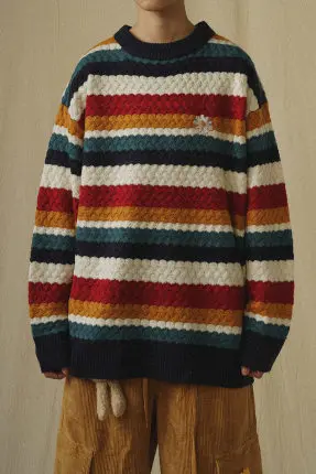 Harajuku Rainbow Striped Sweater Women Knitting Pullover Autumn Winter Casual O-Neck Knitwear tops Embroidery Daisy Knit Sweater
Harajuku Rainbow Striped Sweater Women Knitting Pullover Autumn Winter Casual O-Neck Knitwear tops Embroidery Daisy Knit Sweater