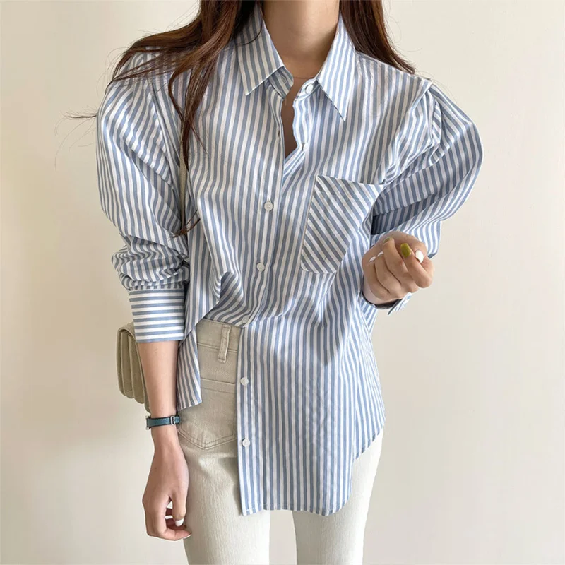 HziriP Oversize Loose Full Sleeves All Match Summer Striped 2021 Stylish Korean Elegance Sexy New Hot Brief Outwear Tops Shirts 
HziriP Oversize Loose Full Sleeves All Match Summer Striped 2021 Stylish Korean Elegance Sexy New Hot Brief Outwear Tops Shirts
