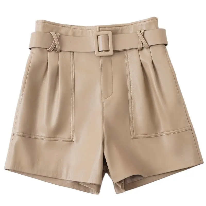 Women Harajuku Genuine Leather Bud Pleated Falbala Shorts With Belt Femme High Waist Black/Khaki Casual Mujer Sexy Booty Shorts
Women Harajuku Genuine Leather Bud Pleated Falbala Shorts With Belt Femme High Waist Black/Khaki Casual Mujer Sexy Booty Shorts