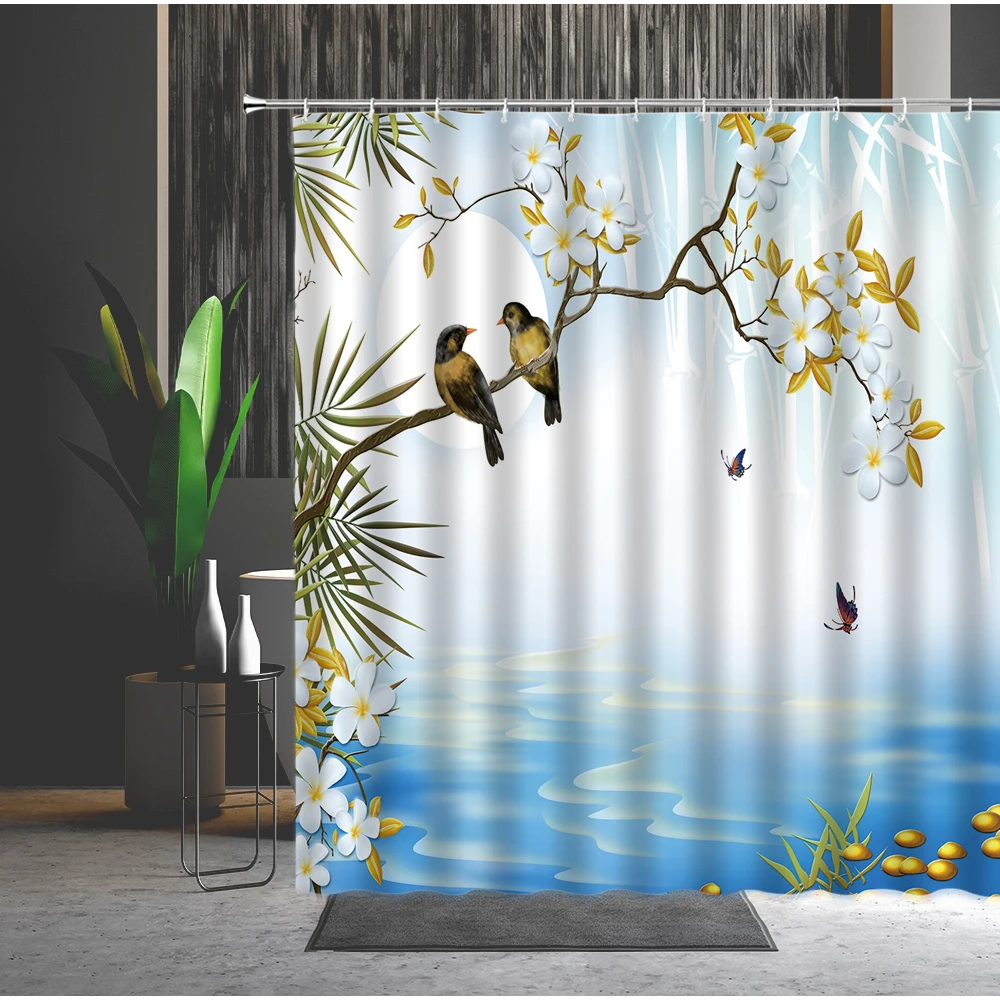 Chinese Style Shower Curtain Flower Bird Branches Leaves Blue Sky Creativity 3D Print Waterproof Bathroom Curtain Set With Hooks
Chinese Style Shower Curtain Flower Bird Branches Leaves Blue Sky Creativity 3D Print Waterproof Bathroom Curtain Set With Hooks