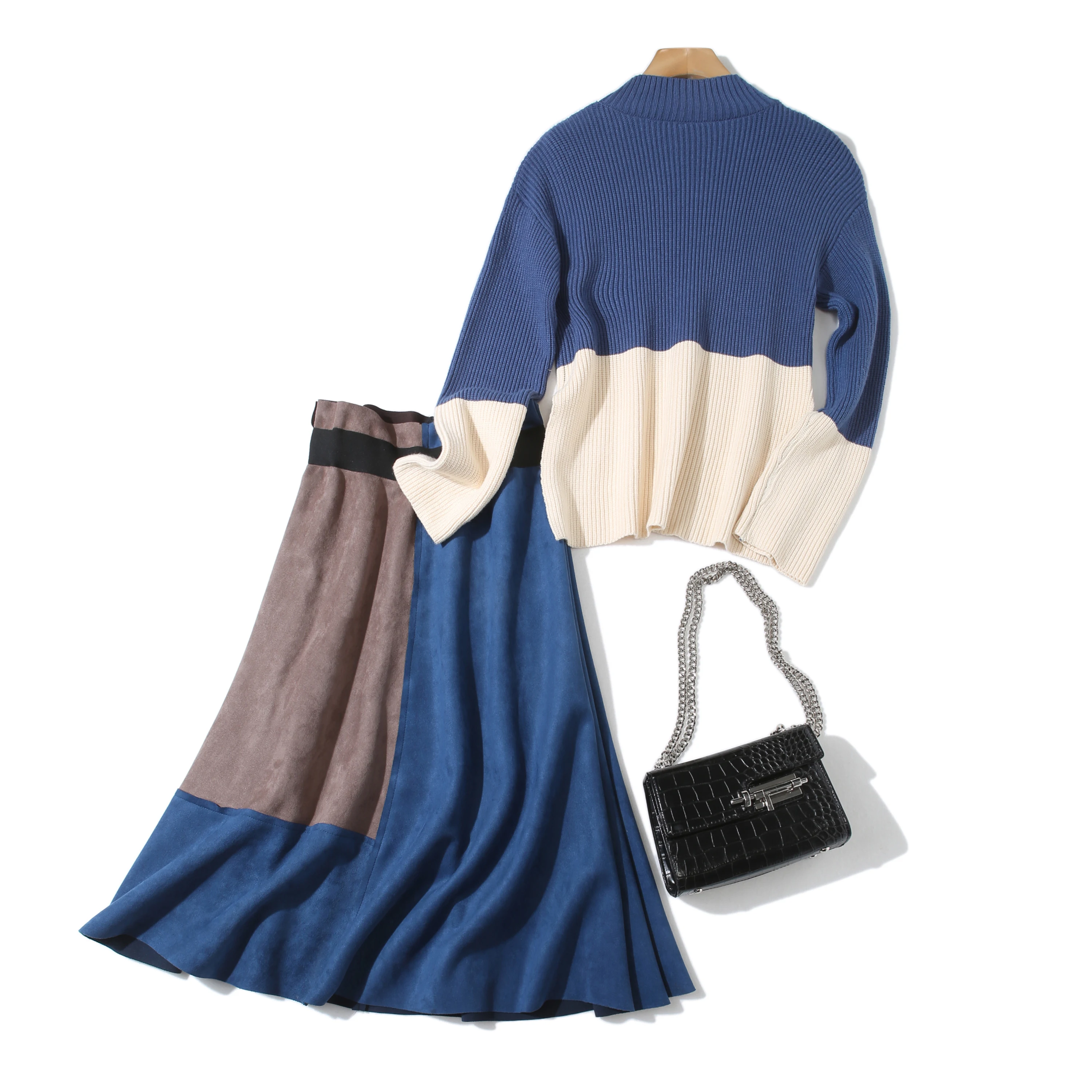 Autumn Winter Designer Runway Two Piece Outfit Women Color Block Loose Sweater and Skirt Suit Matching Set Casual Twinset
Autumn Winter Designer Runway Two Piece Outfit Women Color Block Loose Sweater and Skirt Suit Matching Set Casual Twinset