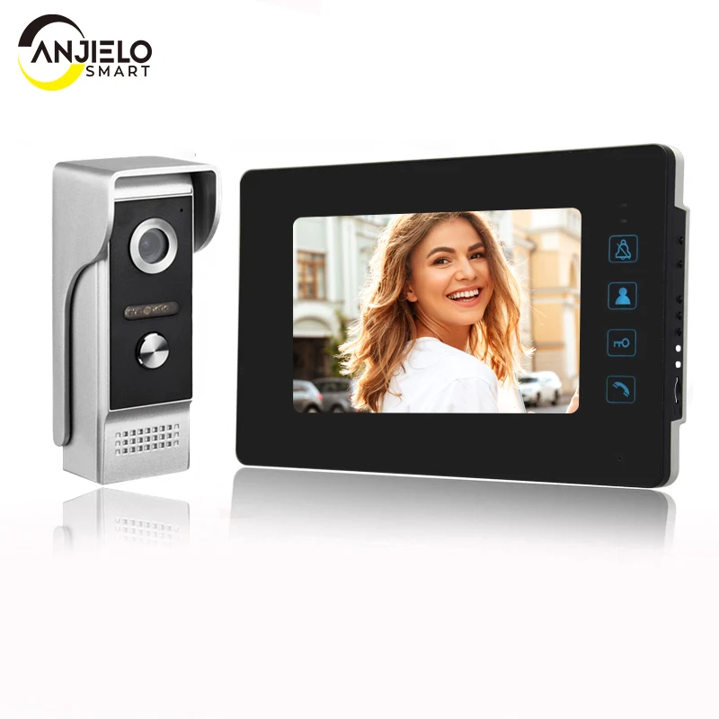 

AnjieloSmart 7" video doorphone intercom system doorbell night vision IR 700TVL waterproof door camera unlock for home apartment