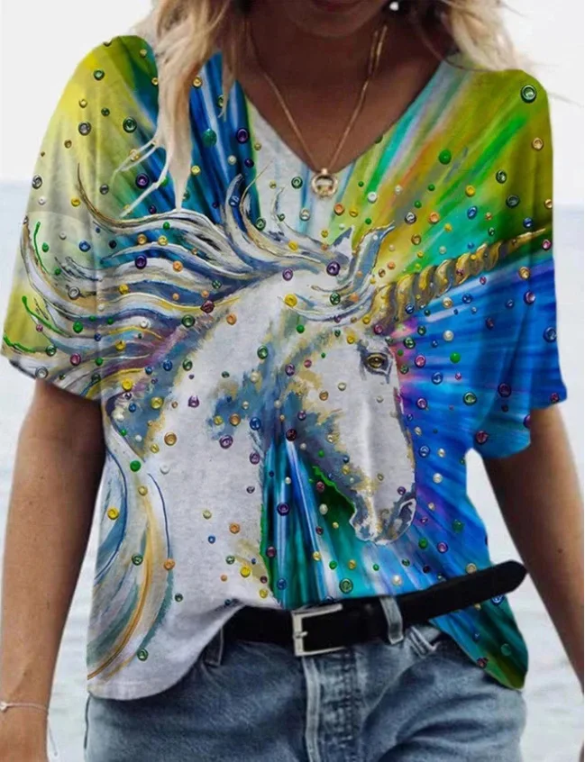 2021 Women's T-Shirt New Summer Short Sleeve Unicorn Printed Tops Round Neck Loose Large Size Shirt Fasion Hot Selling
2021 Women's T-Shirt New Summer Short Sleeve Unicorn Printed Tops Round Neck Loose Large Size Shirt Fasion Hot Selling