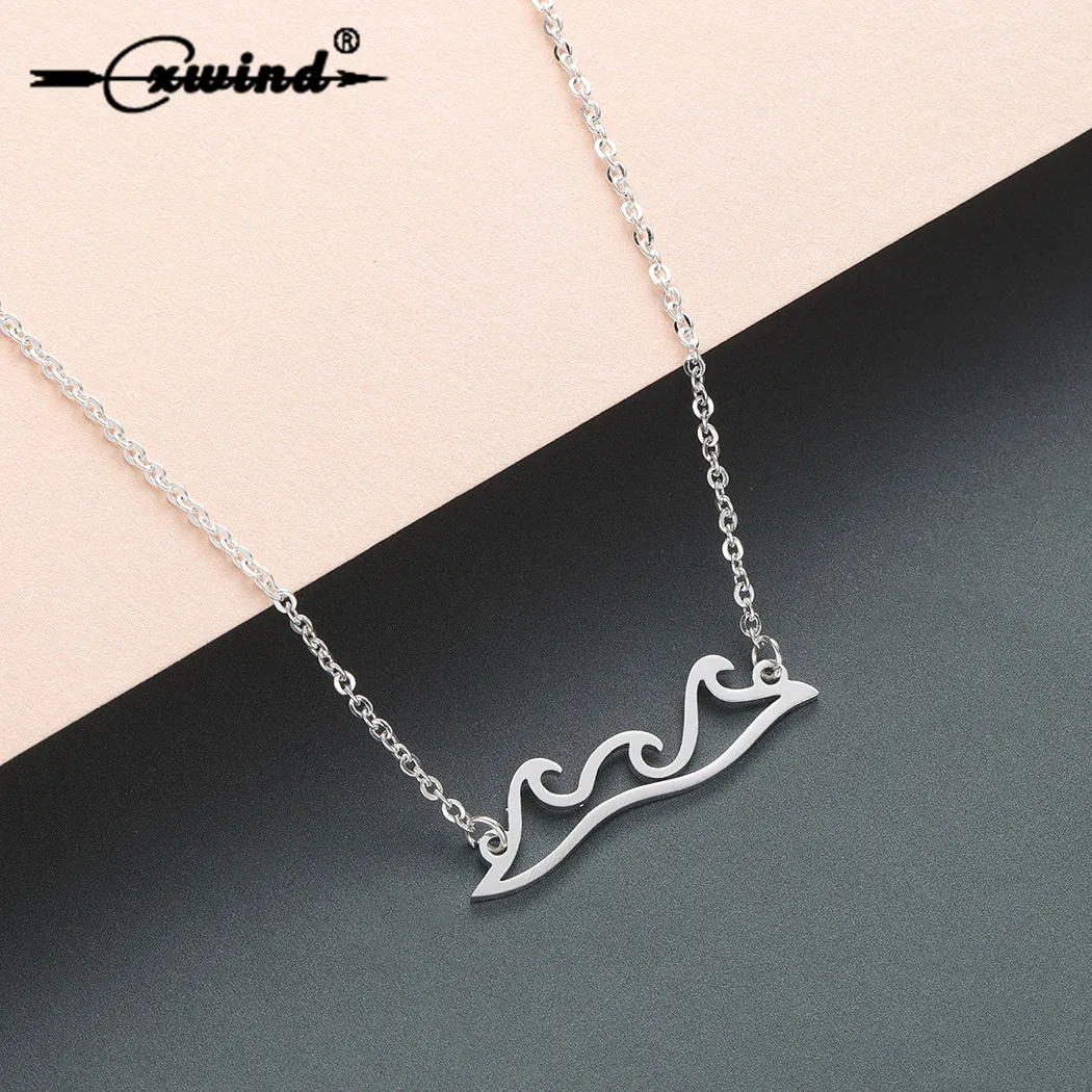 

Cxwind Stainless Steel Charm Wave Pendant Necklaces for Women Statement Daily Jewelry Fashion Ocean Beach Necklace Chain Collier