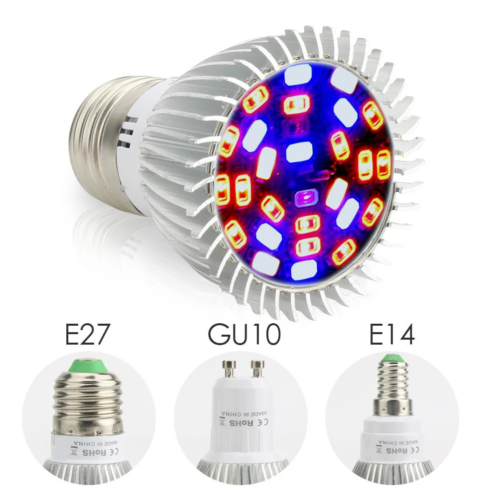 Полный спектр 8 Вт 10 E27 E14 GU10 18 28 Led Grow Light Red Blue UV IR растущая лампа для гидропоники