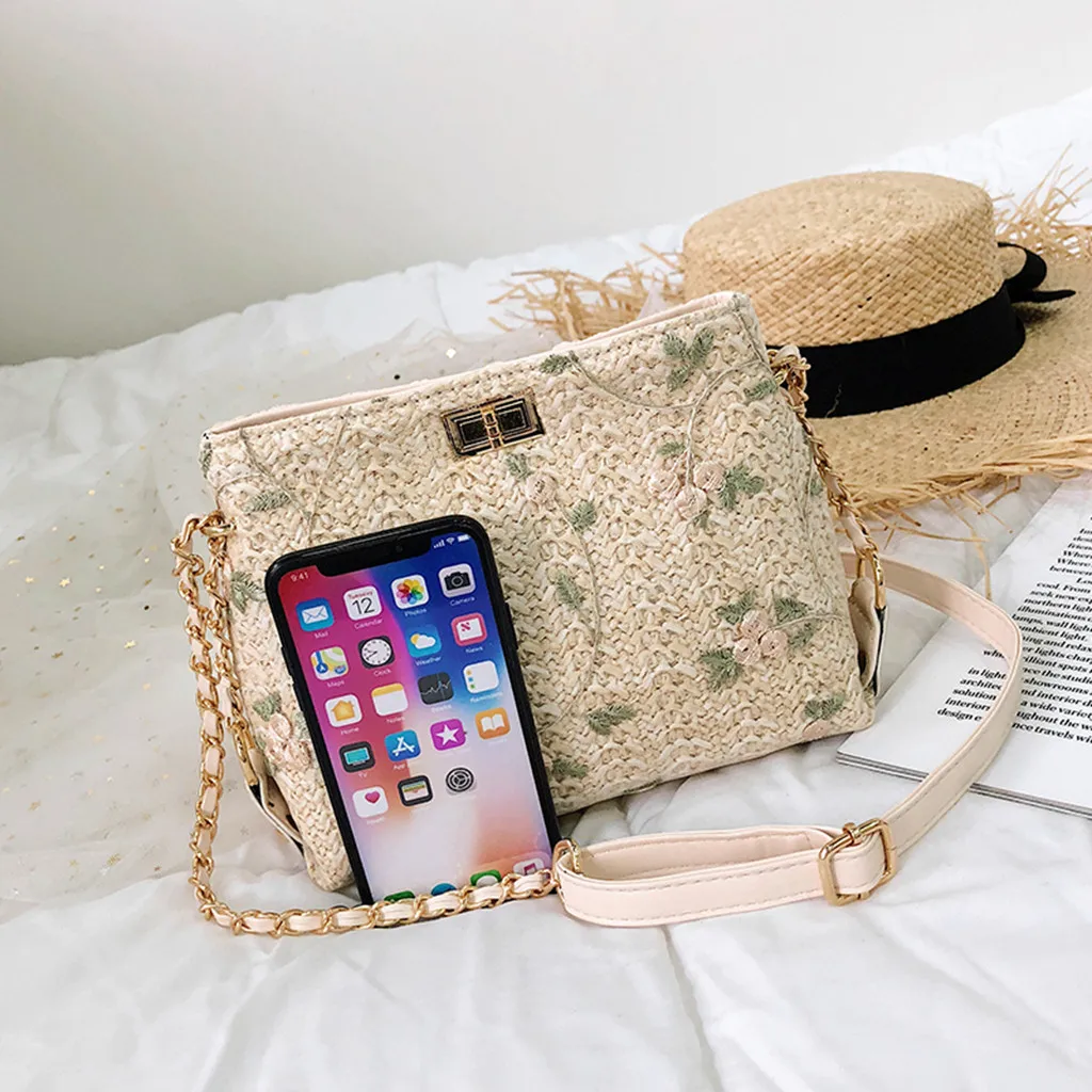 Женская пляжная кружевная соломенная сумка-мешок с вышивкой квадратная сумка из