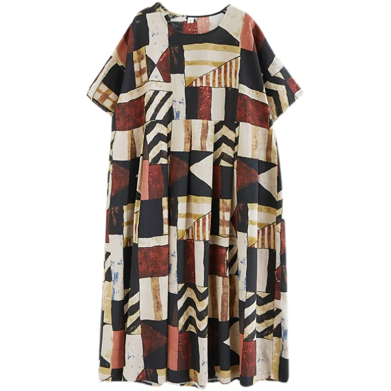 COIGARSAM Vintage Cotton Linen Women dress Summer Print Short Sleeve Loose Dresses 197
COIGARSAM Vintage Cotton Linen Women dress Summer Print Short Sleeve Loose Dresses 197