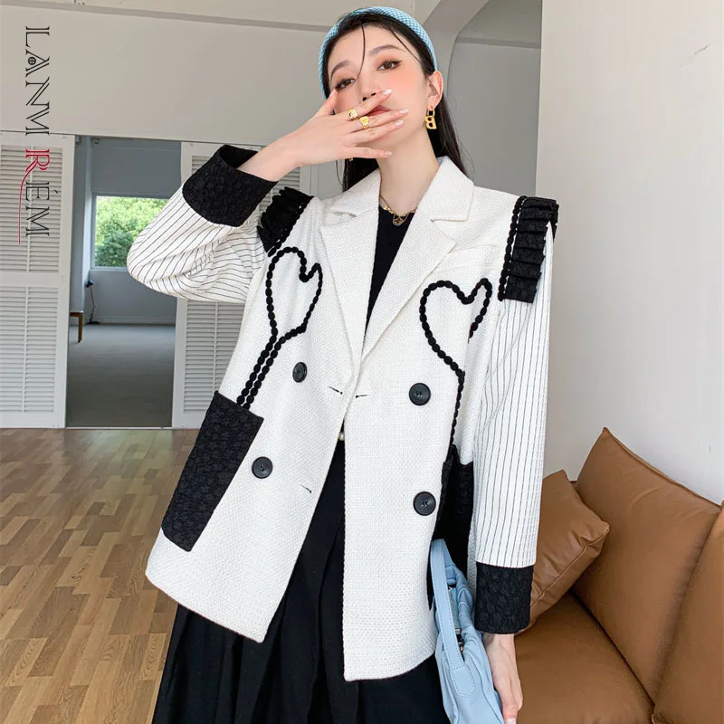 LANMREM White Black Color Block Blazer Women's 2022 Spring Autumn New Double Breasted Notched Heart Striped Patchwork Coat 2M250
LANMREM White Black Color Block Blazer Women's 2022 Spring Autumn New Double Breasted Notched Heart Striped Patchwork Coat 2M250