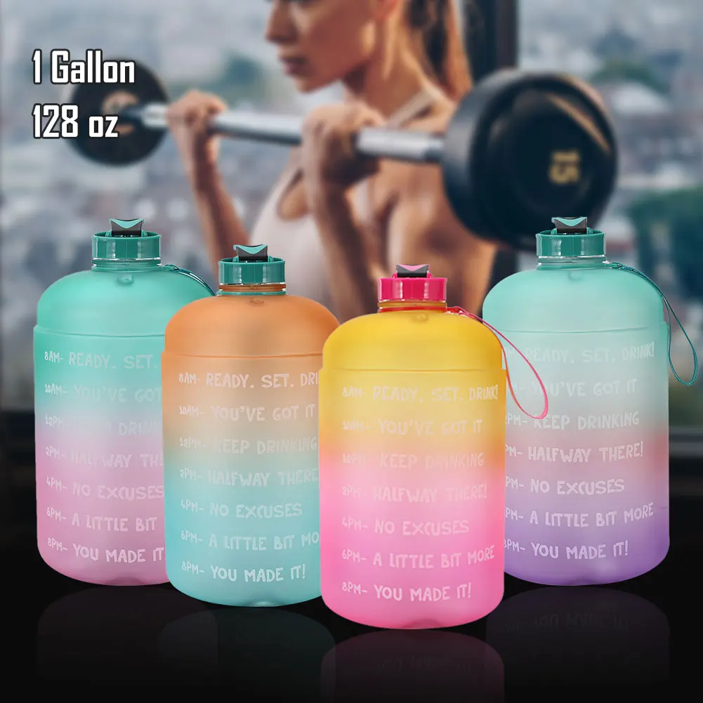 1 Gallon Water Bottle With Straw Time Mark 3.78 Liters BPA-free Plastic Large-capacity Outdoor Fitness Sports Water Bottle
1 Gallon Water Bottle With Straw Time Mark 3.78 Liters BPA-free Plastic Large-capacity Outdoor Fitness Sports Water Bottle