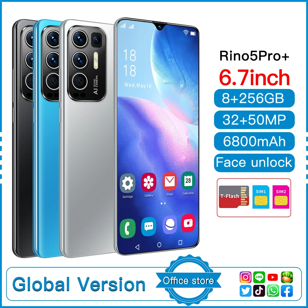 Global Rino5 Pro 6.7 Inch 8GB 256GB 32MP+50MP Cell Phones Face Fingerprint Id Android 11 Smartphone Full Display Cellphone
Global Rino5 Pro 6.7 Inch 8GB 256GB 32MP+50MP Cell Phones Face Fingerprint Id Android 11 Smartphone Full Display Cellphone