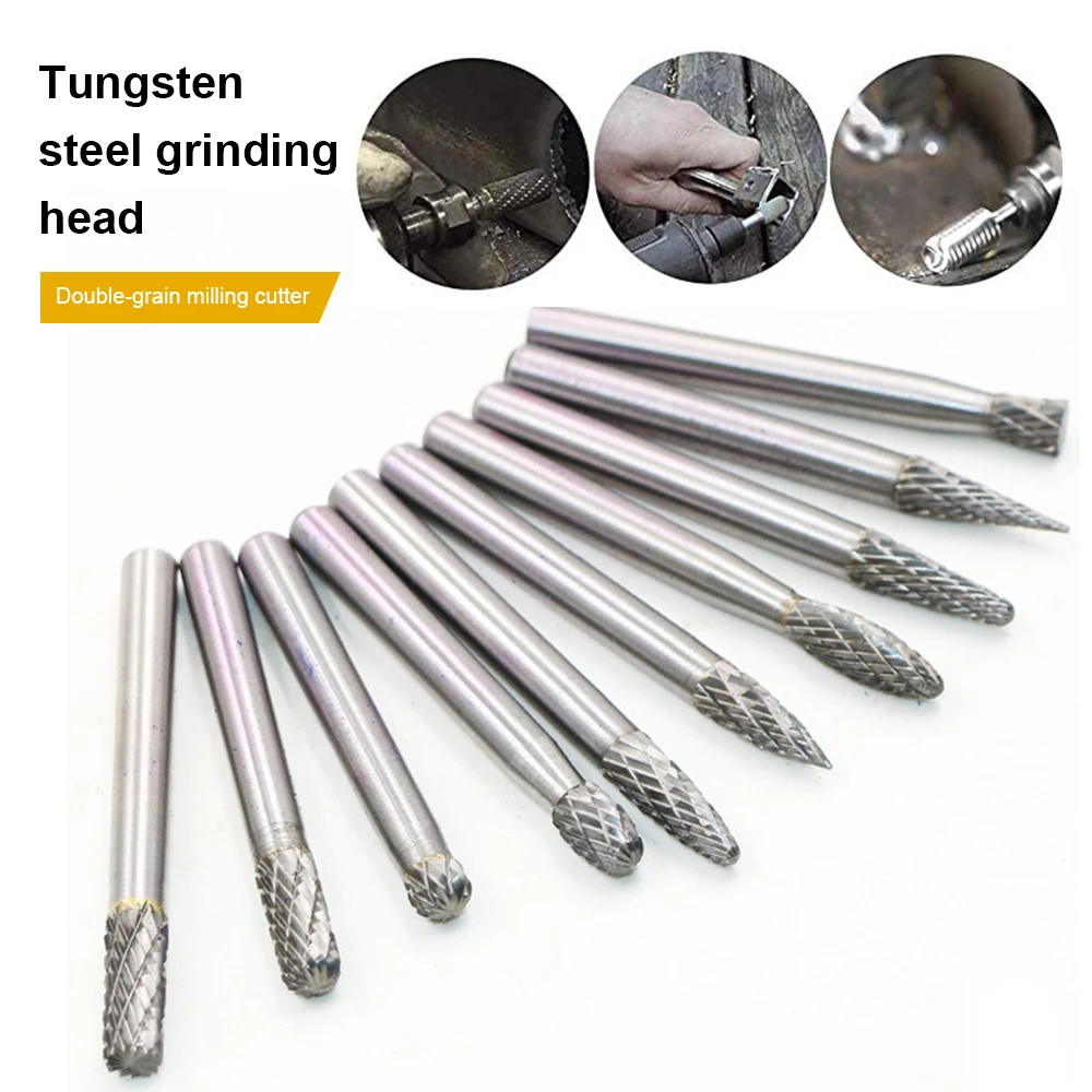 10PCS Tungsten Steel Rotary Bur Set Double Cut Solid Carbide Rotary Bit Rotary Cut File 6MM Handle for Metal Carving Woodworking
10PCS Tungsten Steel Rotary Bur Set Double Cut Solid Carbide Rotary Bit Rotary Cut File 6MM Handle for Metal Carving Woodworking