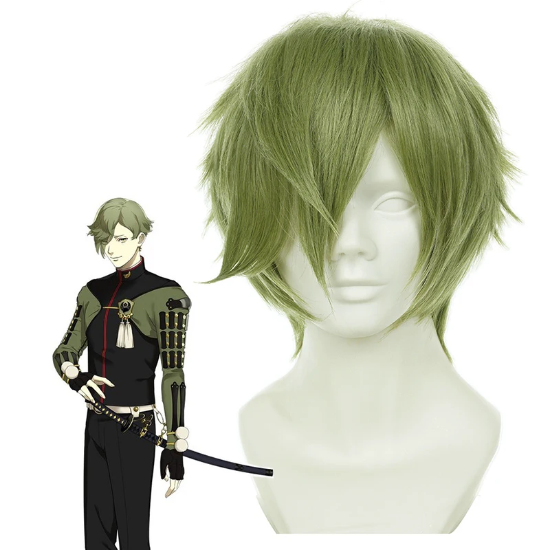 

Game TOUKEN RANBU ONLINE Uguisumaru Men's Short Green Layered Synthetic Hair Heat Resistance Fiber Cosplay Wigs + Wig Cap