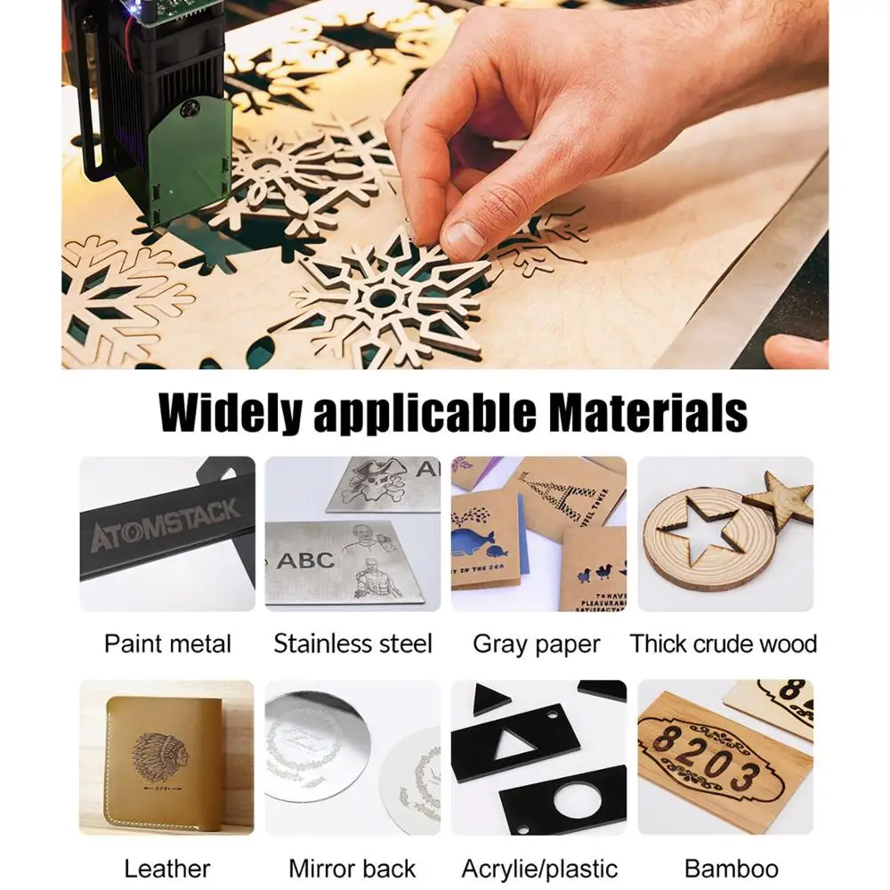 Atomstack A5 20W CNC Cut And Print Wood Plastic Bamboo Leather Acrylic Fabric Papers Laser Engraving Machines 
Atomstack A5 20W CNC Cut And Print Wood Plastic Bamboo Leather Acrylic Fabric Papers Laser Engraving Machines