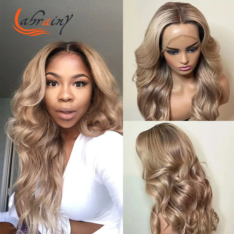 

Ombre 1B 613 HD Transparent Blonde Body Wave Lace Frontal Human Hair Wigs Highlight Remy Wigs Pre Plucked Bleached Knots 13x6x1