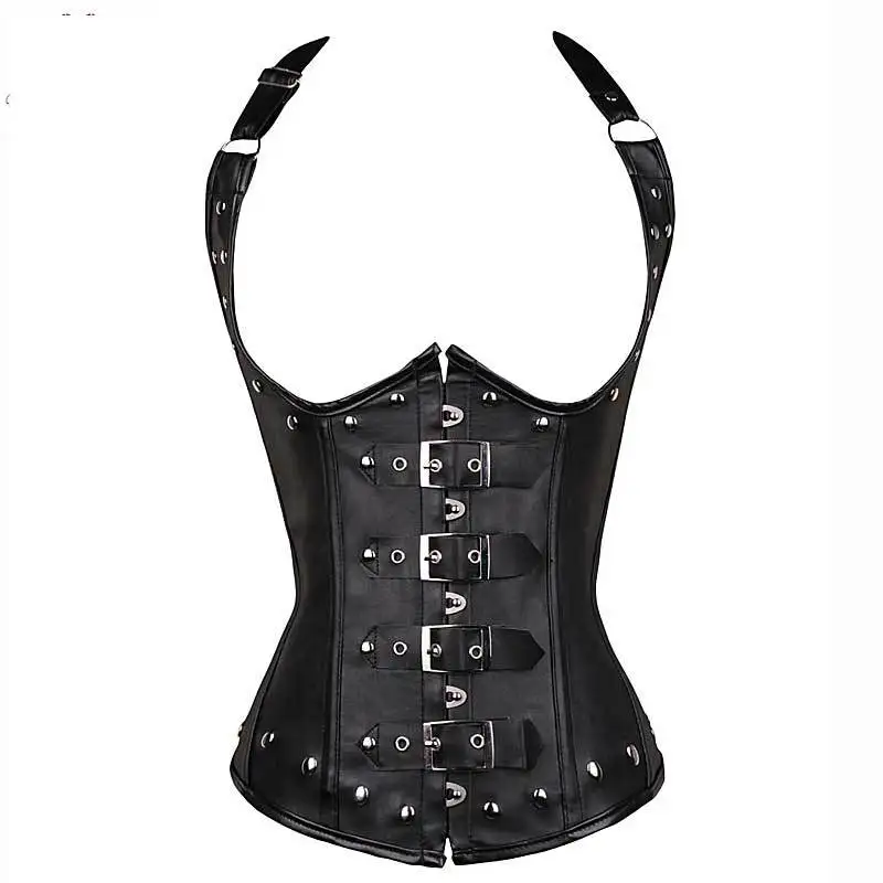 PU Corset Waist Trainer Steel Boned Halterneck Leather Underbust High Quality 2 Colors Choice Rivets and Buckles Decorated
PU Corset Waist Trainer Steel Boned Halterneck Leather Underbust High Quality 2 Colors Choice Rivets and Buckles Decorated