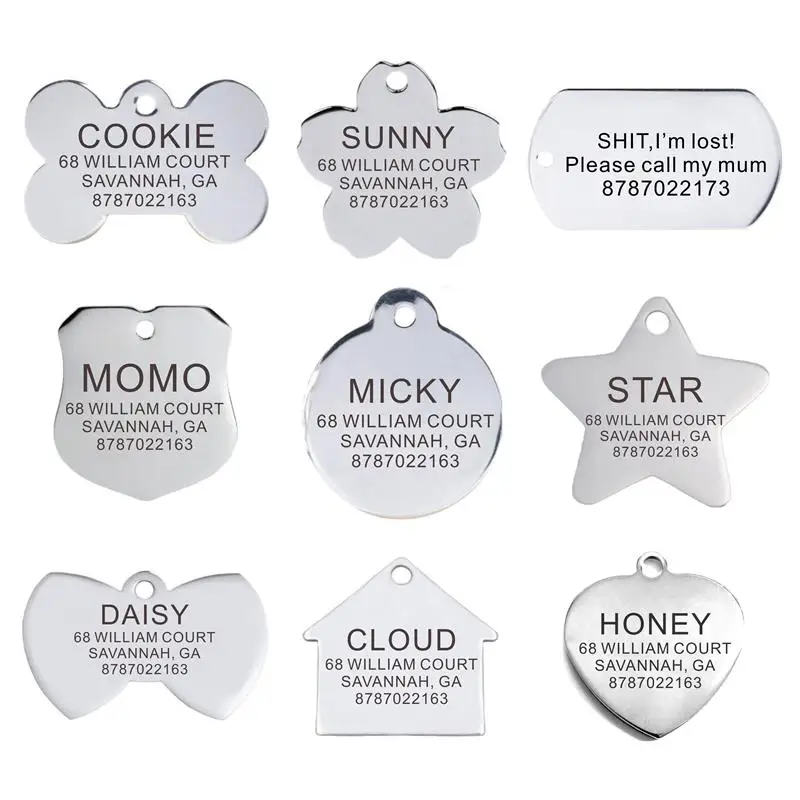 Custom Pets Tag Engraved Stainless Steel Name Tags Collar Accessory Pendant Customized Free Engraving Dog Cat Nameplate
Custom Pets Tag Engraved Stainless Steel Name Tags Collar Accessory Pendant Customized Free Engraving Dog Cat Nameplate